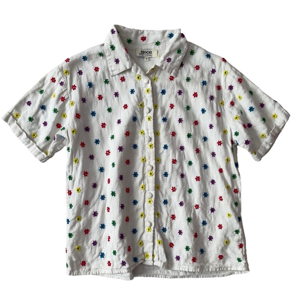 All Things‎ Mochi Embroidered Floral Collared Button Front Shirt Size Small